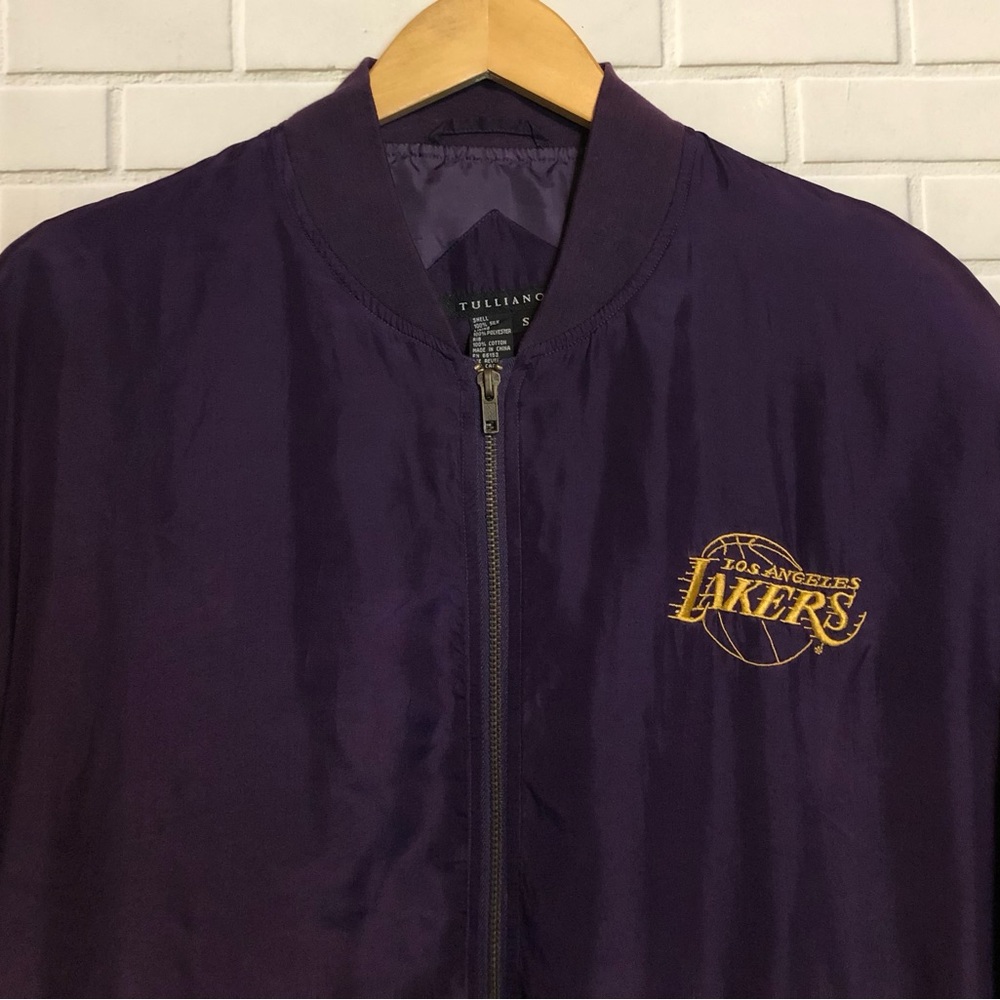 Los Angeles Lakers Purple Gold 100% Silk Tulliano NBA Basketball Zip Jacket S - Picture 4 of 16